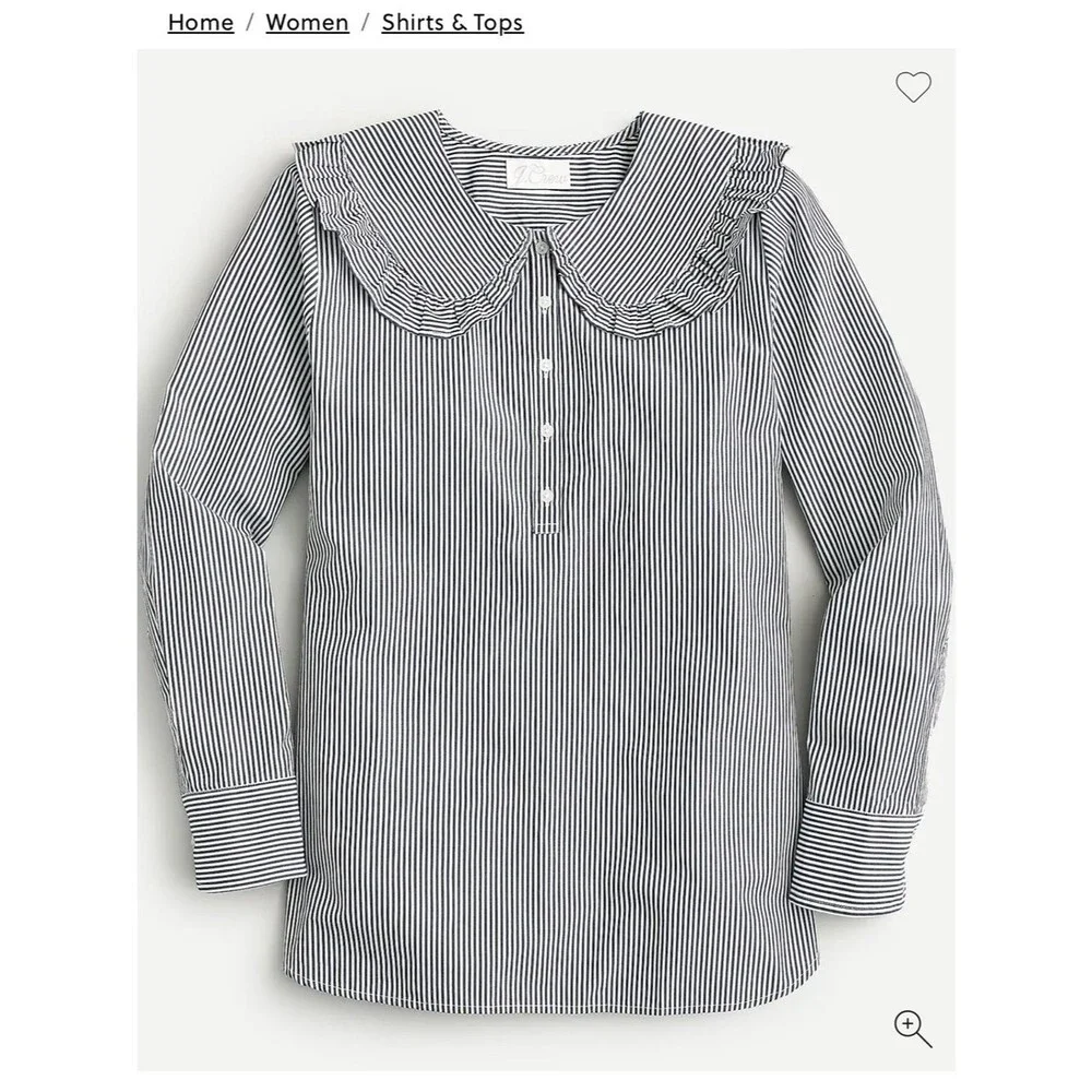 J. Crew Jules ruffle pan collar striped cotton button down shirt women’s 2 small